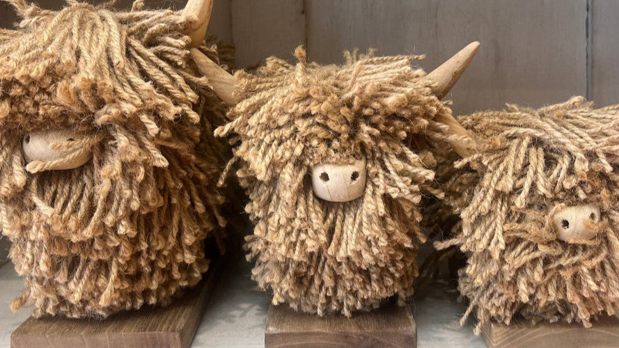 Morag Teeny Weeny Highland Cow Jute Natural Ornament - Bumble Living