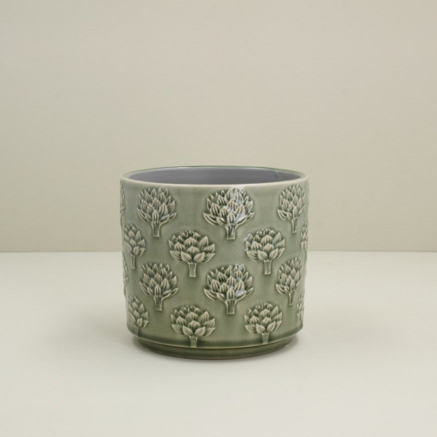 Green Artichoke Stoneware Pot 14cm