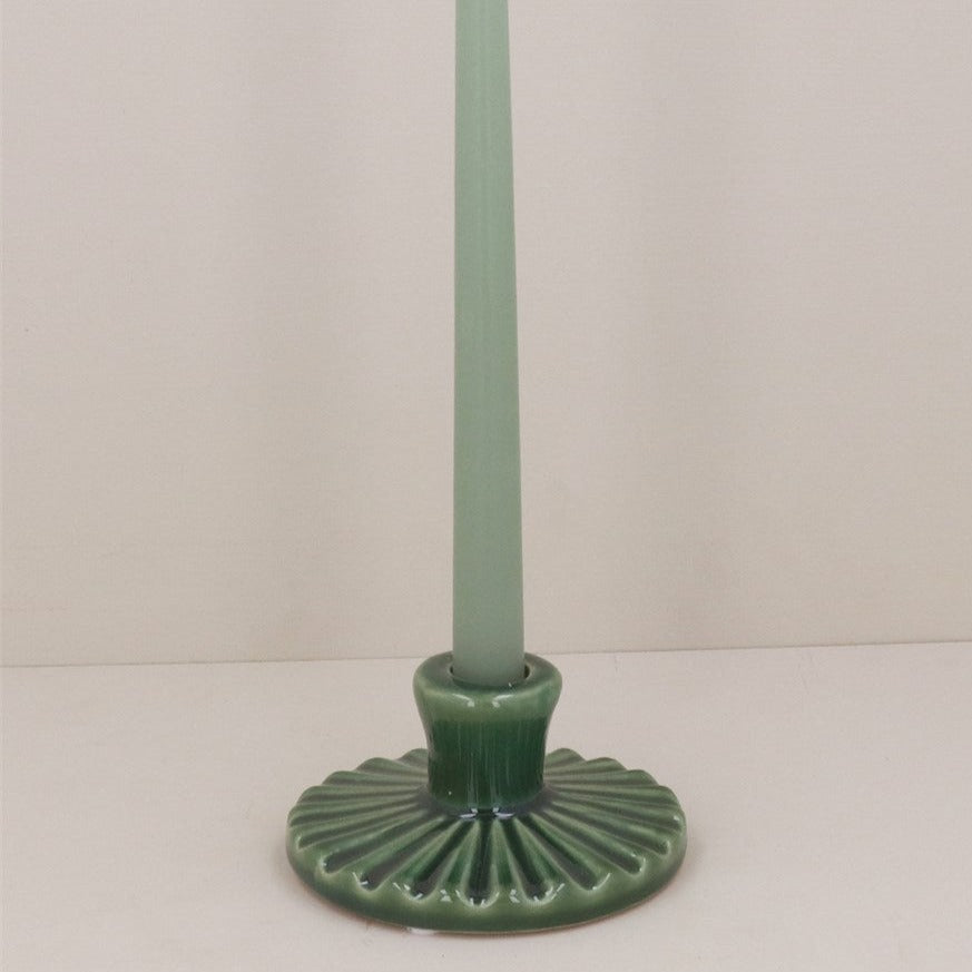 Dark Green Ceramic Candle Holder Round
