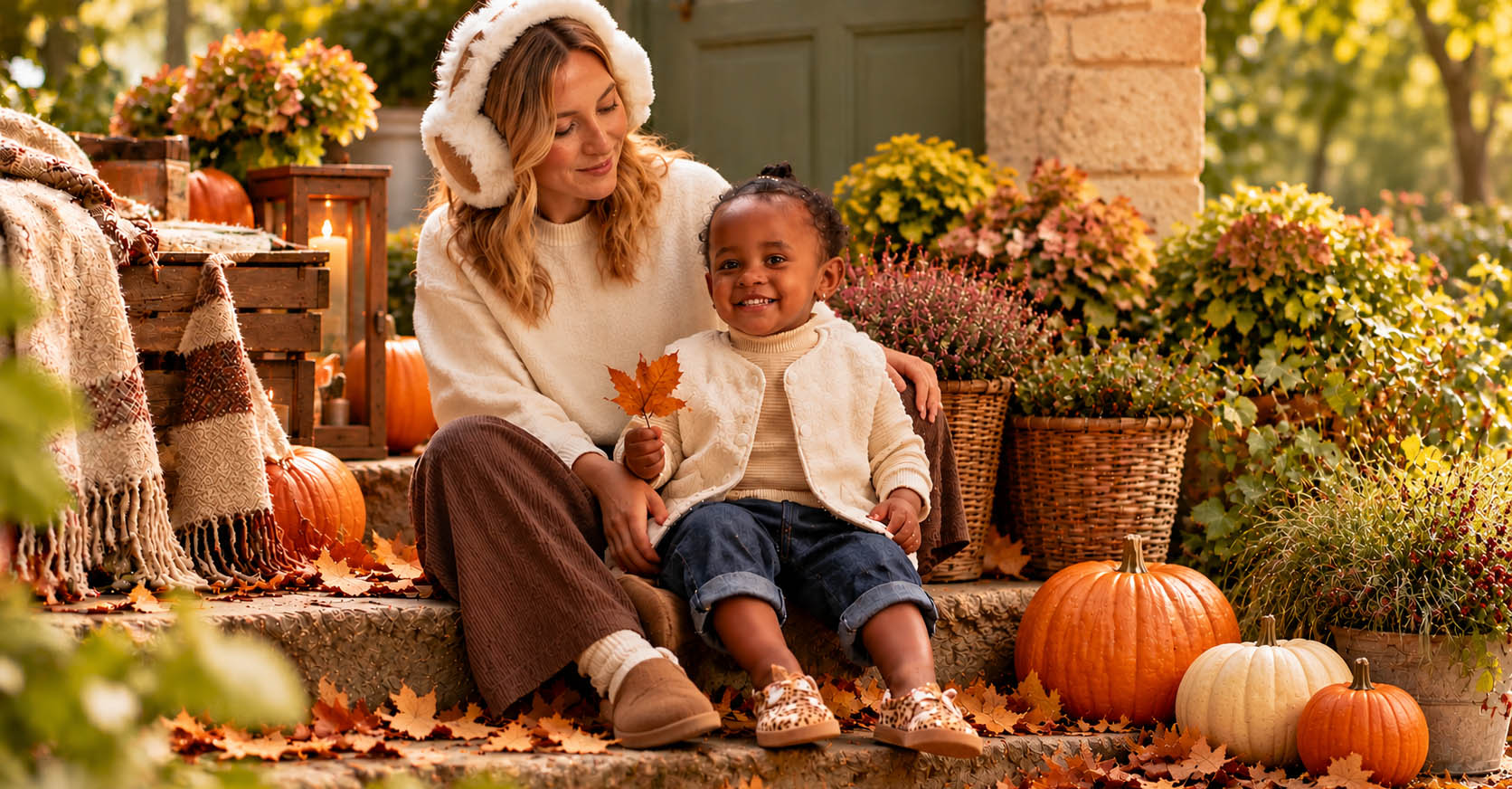 autumnal CHALK UK clothing promo, adults and children clothes.
