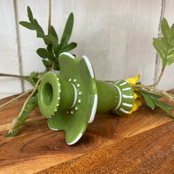 Dark green Gisela Graham ceramic candle holder from the Fiesta collection, featuring a smooth, glossy finish and elegant shape.