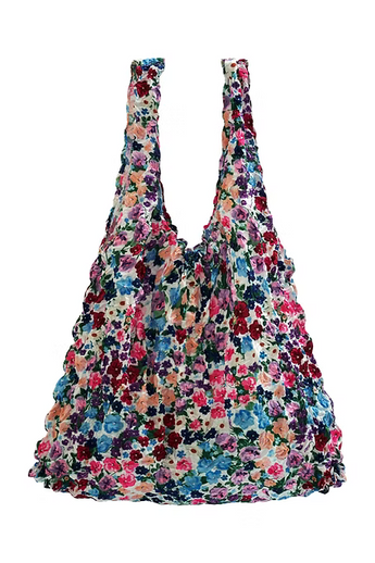 Liberty Ditsy Stretchy Eco Bag by My Little Eco Bags featuring a colorful floral ditsy pattern and flexible fabric for everyday use.