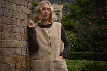 Chalk UK Abby Women's Oat Gilet featuring a quilted design, sleeveless silhouette, and front pockets for a casual outdoor look.