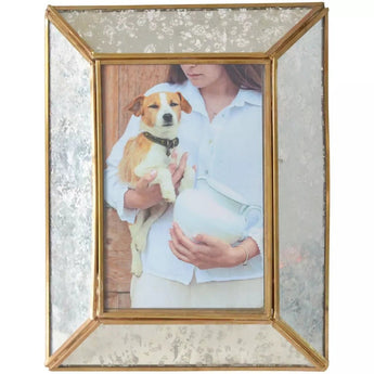 Antique brass photo frame with mirror finish, 7x5 inches, elegant vintage style by Grand Illusions.
