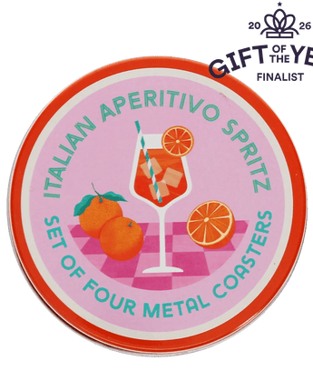 Set of four Aperitivo Spritz metal coasters with trinket dish design, featuring a stylish and functional drink accessory from Rex B2B.