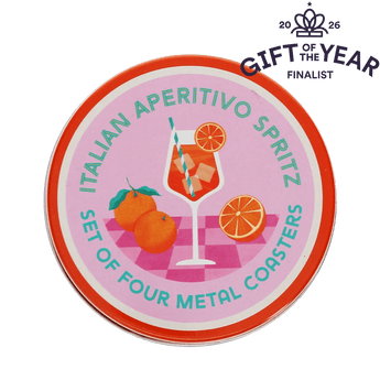Set of four Aperitivo Spritz metal coasters with trinket dish design, featuring a stylish and functional drink accessory from Rex B2B.