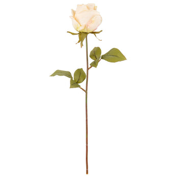 Artificial Rose Almond Cream Single Stem from Oaktree UK, realistic artificial flower with cream-colored petals and green stem.