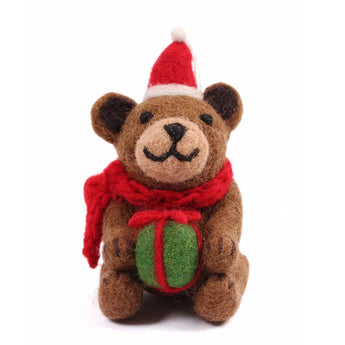 Brown Bear with Present Felt Decoration - Bumble Living
