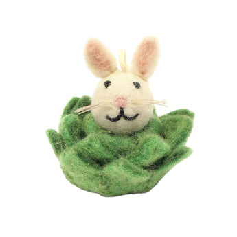 Amica cabbage bunny felt decoration featuring a cute bunny design with green cabbage leaves, perfect for home decor or gift embellishments.