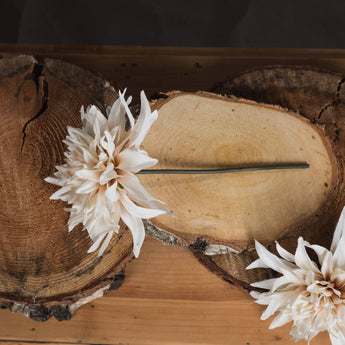 Artificial Café Au Lait Flower on a single stem, realistic faux flower by Hills Interiors with soft, café-inspired beige and brown tones.