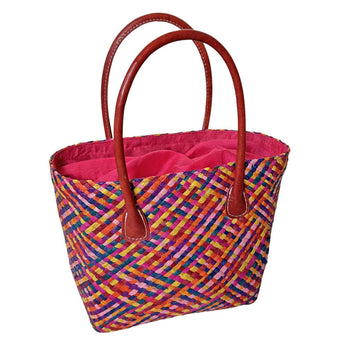 Multicolour pink tote bag by Basket Basket with spacious interior and short handles, perfect for casual and everyday use.