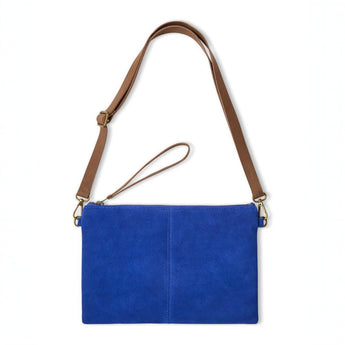 Cobalt blue CHALK UK Hampstead bag made of suede with a sleek, structured design and top handle for stylish everyday use.