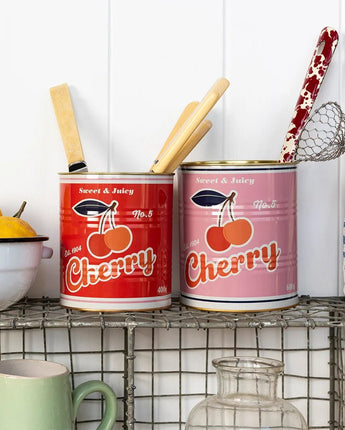 Set of two Rex B2B cherry-themed medium storage tins with metal lids, ideal for organizing kitchen or pantry items.