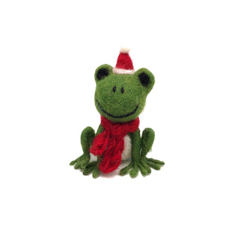 Felt Christmas frog decoration wearing a hat and scarf, festive holiday decor by Amica, perfect for seasonal decoration.