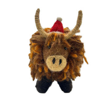 Christmas Highland Cow Felt Decoration - Bumble Living