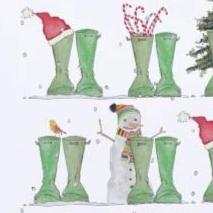 Christmas Welly Boots tea towel by This is Nessie featuring festive welly boot illustrations on soft fabric.