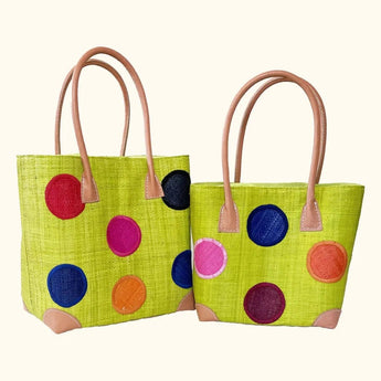 Small lime green circle tote bag from Basket Basket, medium-sized bag with round shape, perfect for casual carry.