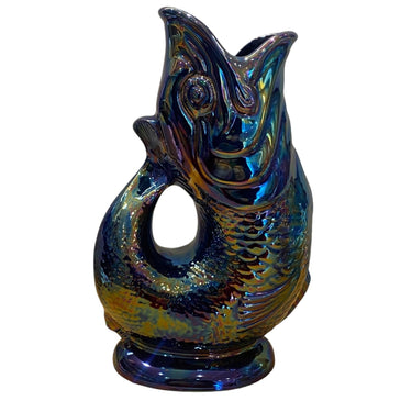 Cobalt blue Lustre Gluggle Jug XL by The Gluggle Jug Factory with a shiny finish and classic design, featuring a playful fish spout.