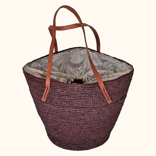 Crochet Chocolate Drawstring Bag - Bumble Living