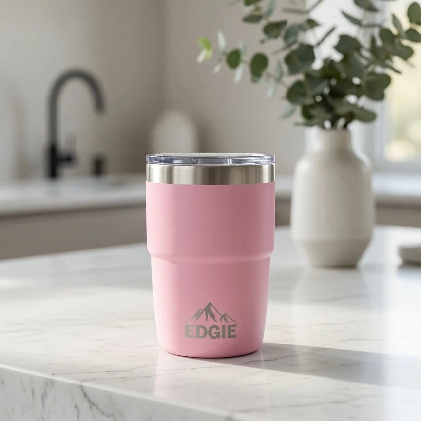Edgie 'The Stubby One' Pink Insulated Coffee Cup - Bumble Living