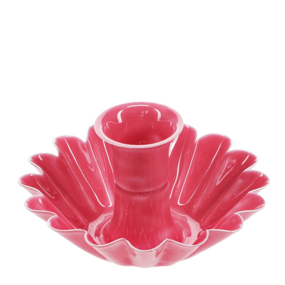 Enamel Cupped Flower Candle Holder - Vibrant Pink - Bumble Living