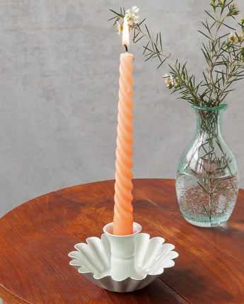 Enamel Cupped Flower Candle Holder - White - Bumble Living