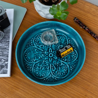 Blue enamel trinket dish measuring 17.5cm by Rex B2B, featuring a smooth, glossy finish perfect for jewelry or small treasures.