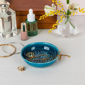 Blue enamel trinket dish by Rex B2B, featuring a smooth, glossy surface perfect for jewelry or small accessories.