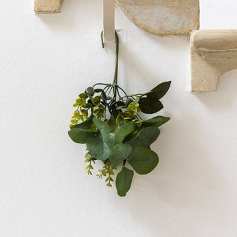 Artificial eucalyptus and rose leaf sprig by Grand Illusions, featuring realistic green leaves and delicate rose accents.