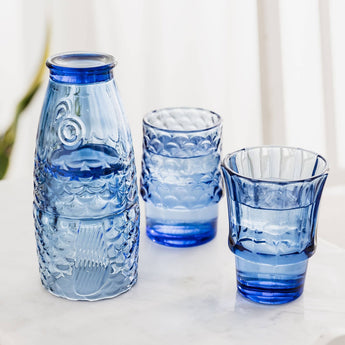 Fish Stacking Drinking Glass - Set of 4 - Blue - Bumble Living