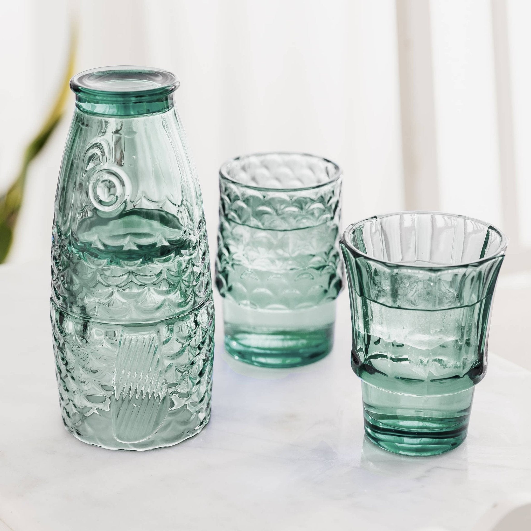 Fish Stacking Drinking Glass - Set of 4 - Green - Bumble Living