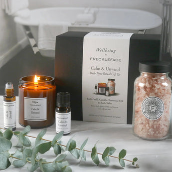 Freckleface Bath Time Ritual Gift Set with wax melts, featuring colorful packaging and a variety of soothing scents.