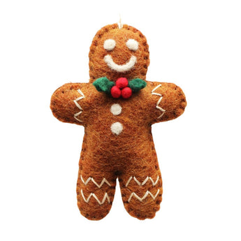 Felt gingerbread man decoration by Amica, a festive felt ornament with detailed stitching and cheerful design.