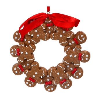 Gisela Graham gingerbread man wreath decoration for seasonal decor, featuring a festive gingerbread figure with colorful accents.