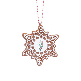 Gisela Graham gingerbread mistletoe snowflake decoration for seasonal decor, featuring festive gingerbread and mistletoe design.