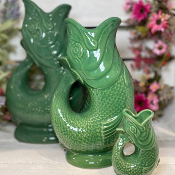 Green Original Gluggle Jug XL by The Gluggle Jug Factory, large ceramic jug with a playful spout and traditional design.