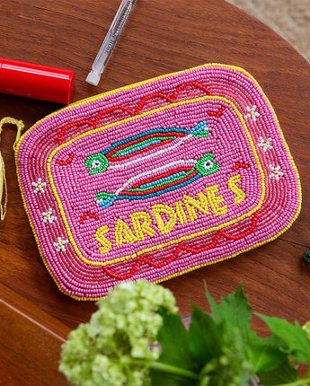 Handcrafted beaded makeup bag - Sardines - Bumble Living