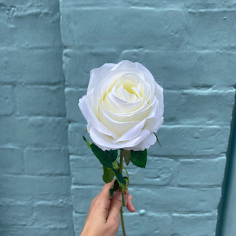 Artificial Harper Rose single stem flower in ivory, from Lotus Imports Ltd, featuring realistic petals and green stem.