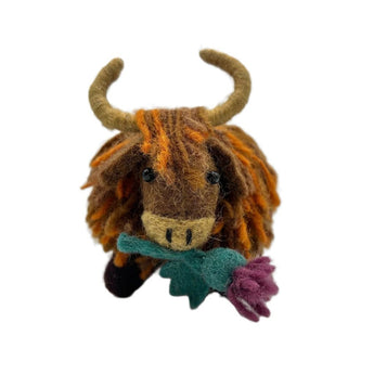 Highland Cow with Thistle Felt Decoration - Bumble Living