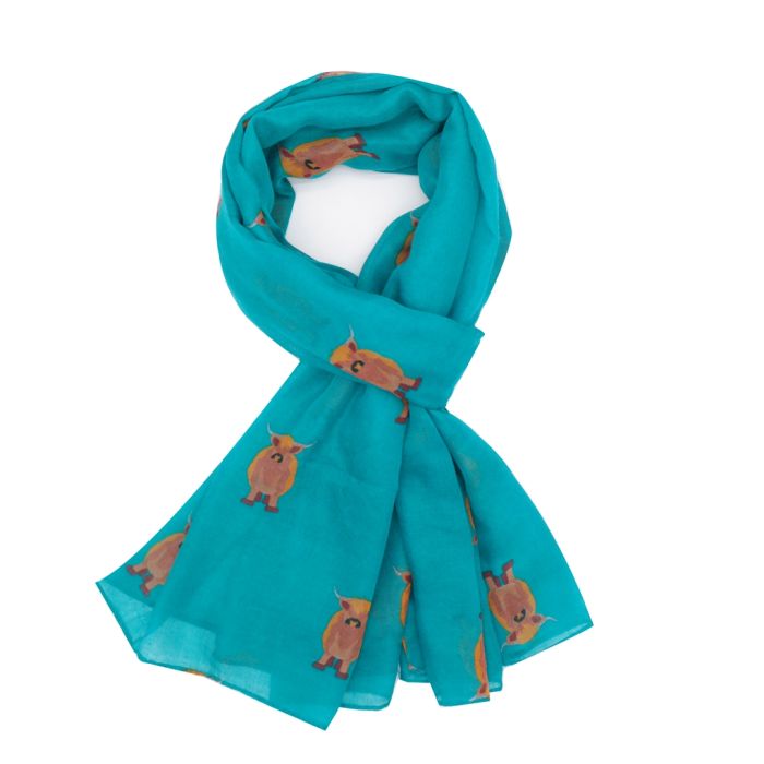 Highland Cows Scarf- Teal - Bumble Living