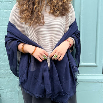 Chalk UK Iggy women's navy scarf with soft fabric and stylish design, perfect for adding a touch of elegance to any outfit.