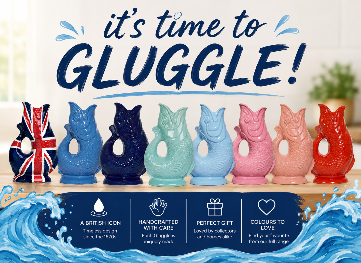 colourful gluggle jugs with detail