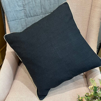 Black and natural Jasper square cushion made of ramie and cotton by CHALK, showcasing soft, textured fabric and modern design.