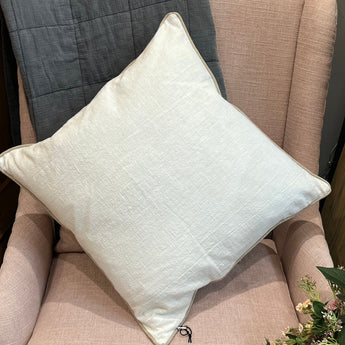 Off-white CHALK Jasper square cushion made of ramie cotton, showcasing a soft, woven fabric with natural and off-white tones.