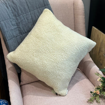 Chalk Jasper Square Cushion with Sherpa fabric in bone color, soft and plush home decor cushion for sofa or bed.