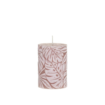 Dusty rose pillar candle with leaf pattern from Chic Antique, 45-inch tall Macon candle for decorative lighting.