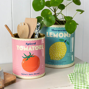 Set of two Rex B2B Lemon and Tomato XL storage tins with vibrant lemon and tomato designs for kitchen organization.