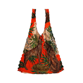 Leopard and palm print eco bag by My Little Eco Bags, reusable tote with stylish animal and foliage design.