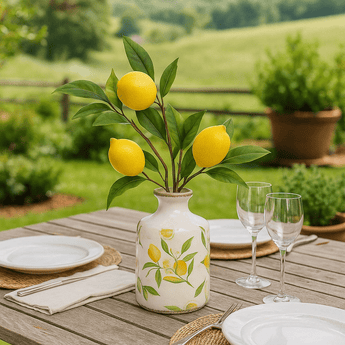 Chic Antique Limone Small Bottle Vase with a narrow neck and rounded body, perfect for small floral arrangements.