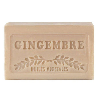 Grand Illusions Marseilles Soap Gingembre with ginger-infused bar, wrapped in elegant packaging, showcasing traditional soap craftsmanship.